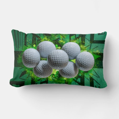 Golf Balls Arranged on an Abstract Green Pattern Lumbar Pillow