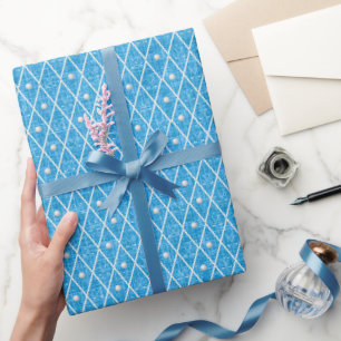 Golf Balls & Clubs Argyle on Bright Blue Wrapping Paper