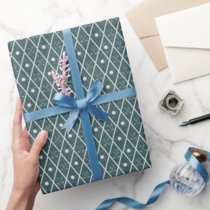 Golf Balls & Clubs Argyle on Dark Blue Green Wrapping Paper