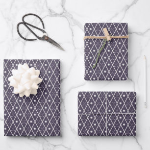 Golf Balls & Clubs Argyle on Dark Purple Wrapping Paper Sheets