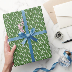Golf Balls & Clubs Argyle on Emerald Green Wrapping Paper