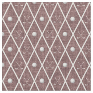 Golf Balls & Clubs Argyle on Gray Red Fabric