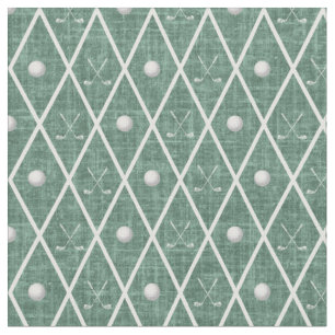 Golf Balls & Clubs Argyle on Hunter Green Fabric
