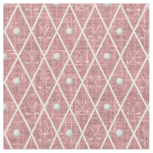 Golf Balls & Clubs Argyle on Rose Pink Fabric