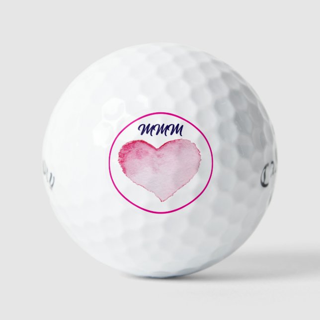 Golf Balls CUSTOM INITIAL WATERCOLOR PINK HEART  (Front)