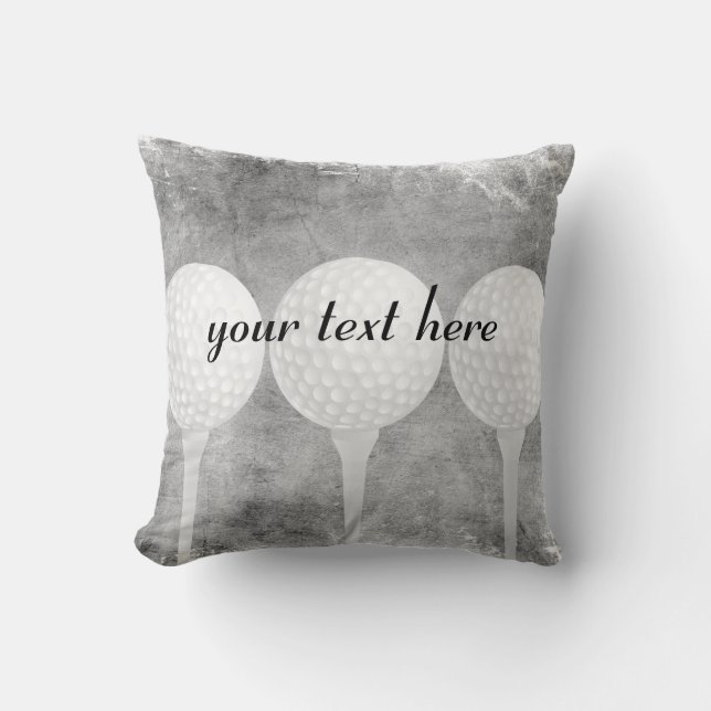 golf balls distressed gray add text golfers custom throw pillow (Front)