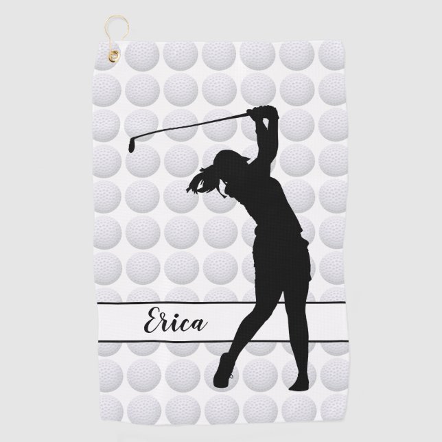 Golf Balls Girl Golfer Personalized Golf Towel (Front)