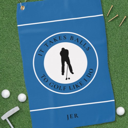 Golf Balls Humor Golfer Pun Monogram Blue Black Golf Towel