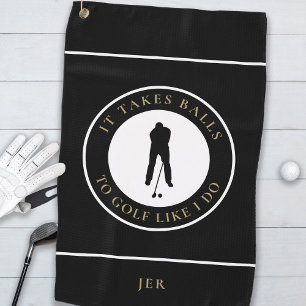 Golf Balls Humor Golfer Pun Monogrammed Black Gold Towel