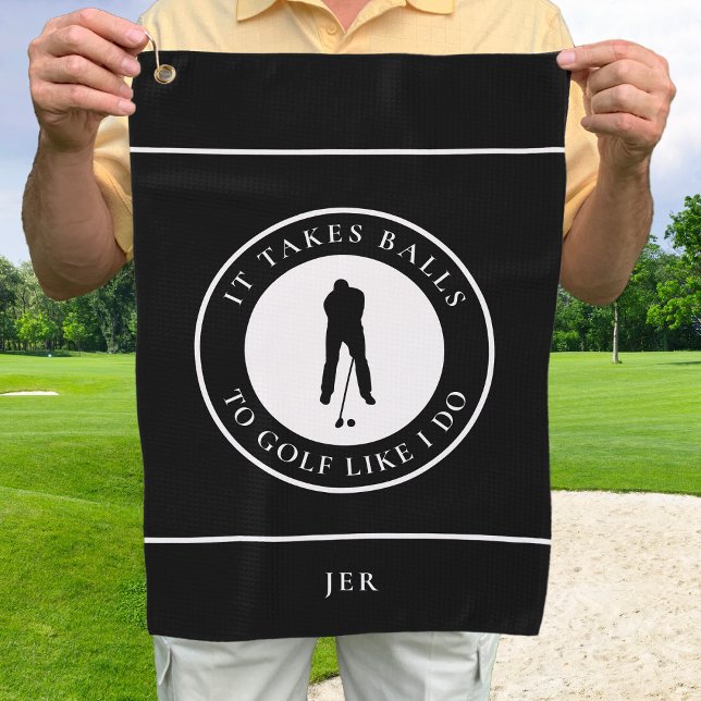 Golf Balls Humor Golfer Sports Pun Monogram Black Towel (Creator Uploaded)