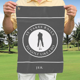 Golf Balls Humor Golfer Sports Pun Monogram Gray Golf Towel