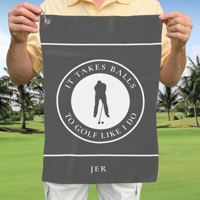 Golf Balls Humor Golfer Sports Pun Monogram Gray Golf Towel (Golf Balls Humor Golfer Sports Pun Monogram Gray Fun Golf Towel
For Him)
