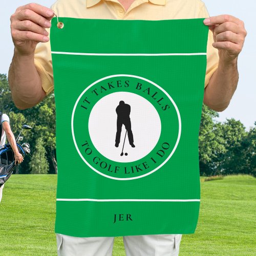 Golf Balls Humor Golfer Sports Pun Monogram Green Golf Towel