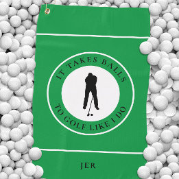 Golf Balls Humor Golfer Sports Pun Monogram Green Golf Towel