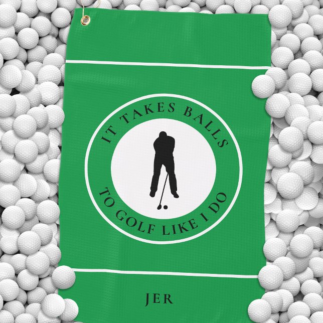 Golf Balls Humor Golfer Sports Pun Monogram Green Towel (Golf Balls Humor Golfer Sports Pun Monogram Green Golf Towel Displayed on Golf Balls)