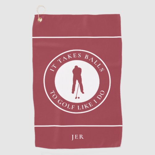 Golf Balls Humor Golfer Sports Pun Monogram Red Golf Towel