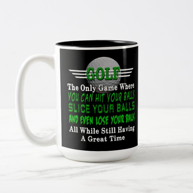 Golf Balls Humor Two-Tone Coffee Mug (Left)