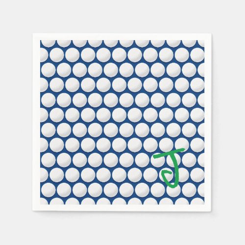 Golf Balls INITIAL Blue White Green Modern Golfer Napkins