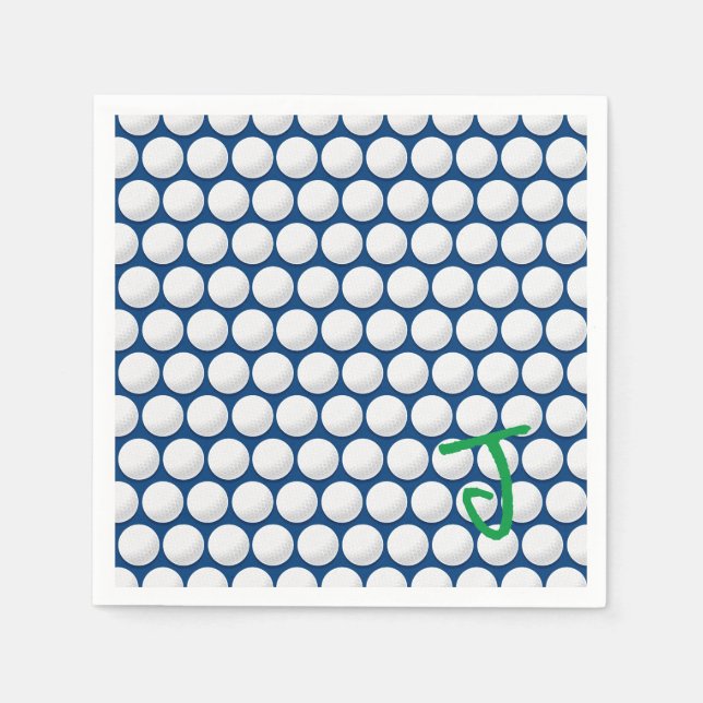 Golf Balls INITIAL Blue White Green Modern Golfer Napkins (Front)