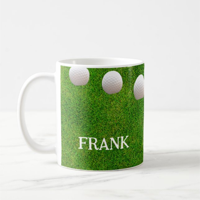 Golf Balls on Freshly Cut Grass Personalized Coffee Mug (Left)
