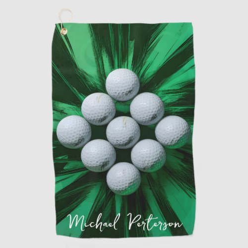 Golf Balls on Green Abstract Background Golf Towel