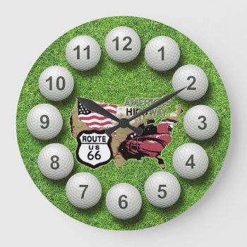Golf Balls On Route 66 Large Clock by Impactzone at Zazzle