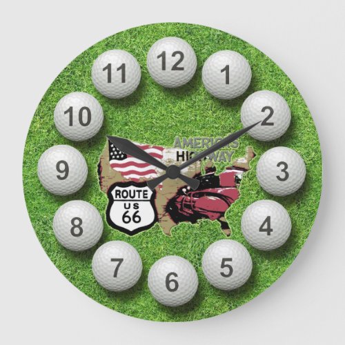 Golf Balls on Route 66 Large Clock