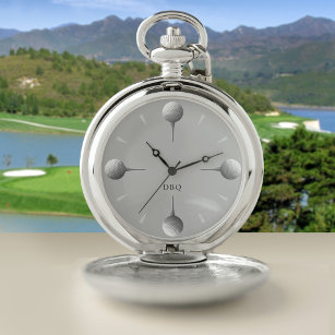 Golf Balls on Tee Golfer Monogrammed Pocket Watch