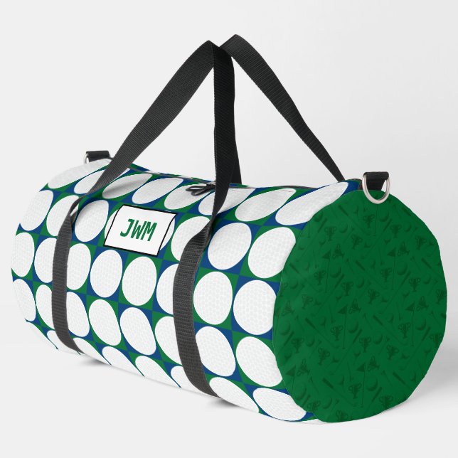 Golf Balls Pattern INITIALS Green Blue Preppy Fun Duffle Bag (Left Corner)