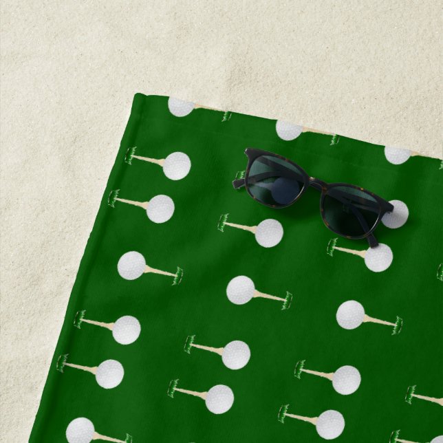 Golf balls pattern on green beach towel (In Situ)