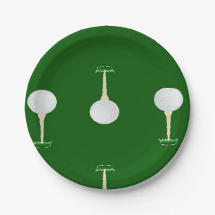 Golf balls pattern on green paper plates