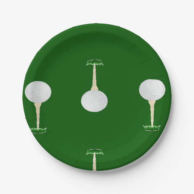 Golf balls pattern on green paper plates (Front)