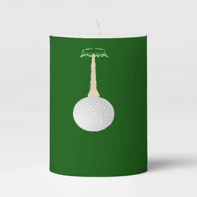 Golf balls pattern on green pillar candle (Front)