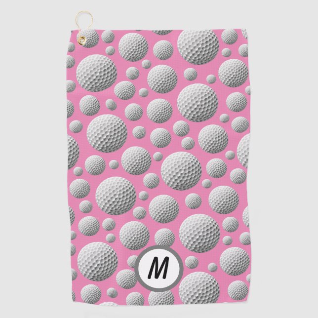 Golf Balls Pink Monogram Golf Towel (Front)