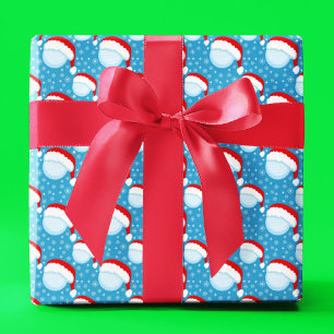 Golf Balls Santa's Hat & Snowflakes Light Blue Wrapping Paper