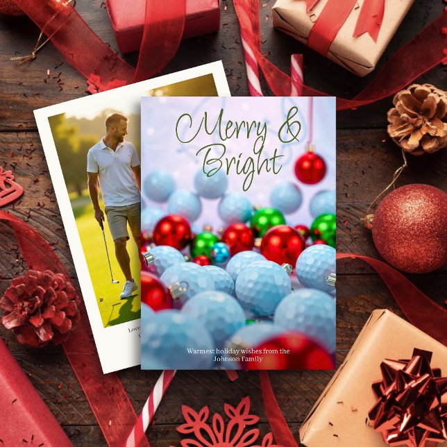 Golf Balls & Shiny Ornaments • Family Photo Holiday Card (Creator Uploaded)