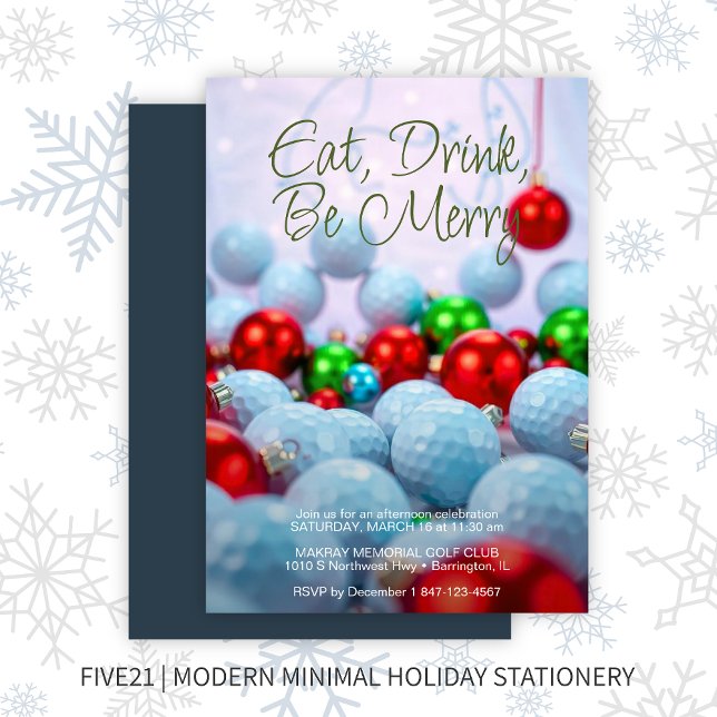 Golf Balls & Shiny Ornaments Holiday Party Invitation (Creator Uploaded)