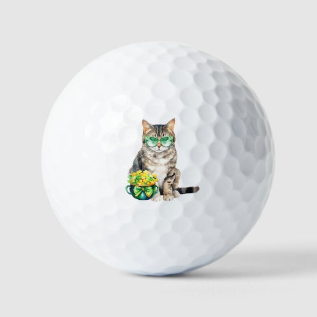 Golf Balls St Patrick's Day Tabby Cat (Front)