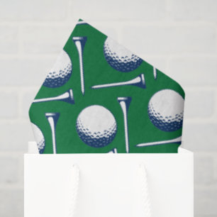 Golf Balls Tees Blue Green White Dimples Tissue Paper