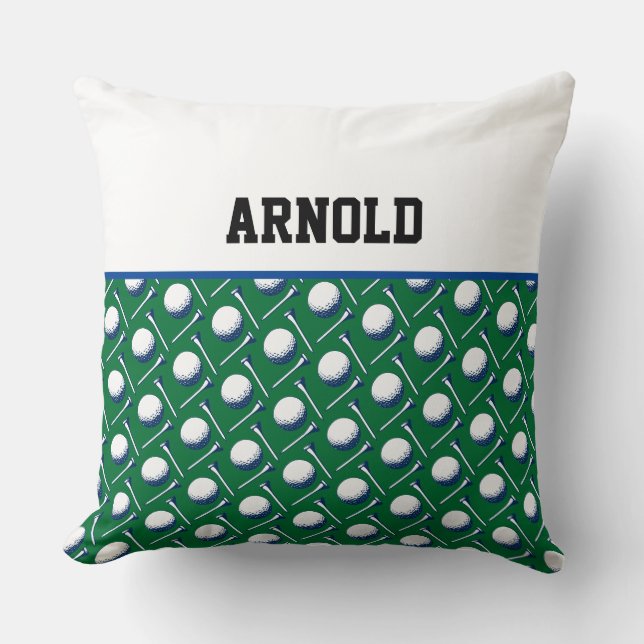 Golf Balls Tees NAME Golfing Fun Sports Decor Throw Pillow (Front)