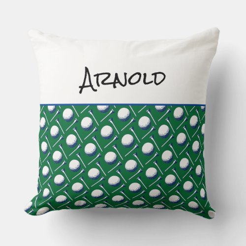 Golf Balls Tees Pattern NAME Fun Sports Decor Throw Pillow