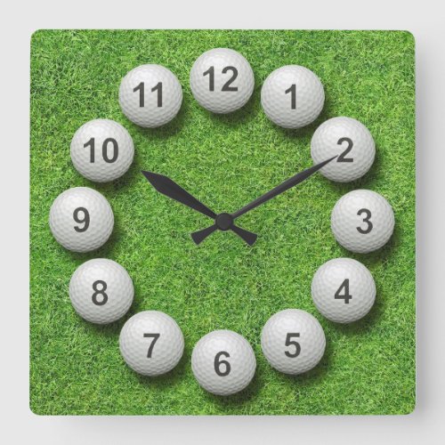 Golf Balls Timepiece Square Wall Clock