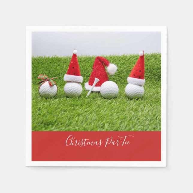 Golf balls with Santa hats Christmas are on green Napkins (Front)