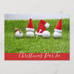 Golf balls with Santa hats Christmas Invitation