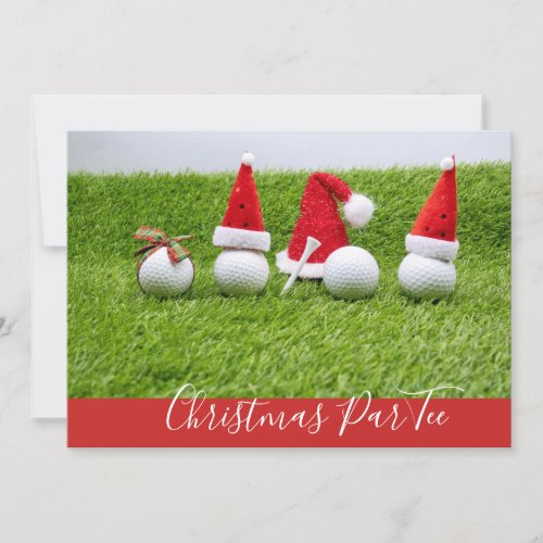 Golf balls with Santa hats Christmas Invitation