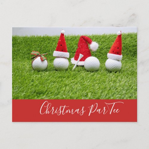 Golf balls with Santa hats Christmas Invitation Postcard