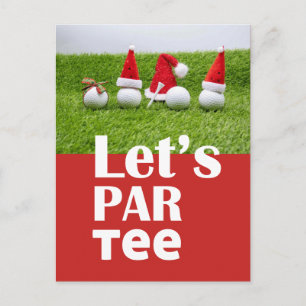 Golf balls with Santa hats Christmas Invitation Postcard