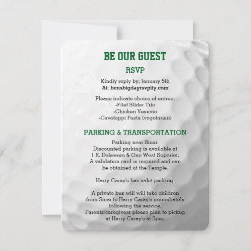 Golf Bar Mitzvah Guest Information Card