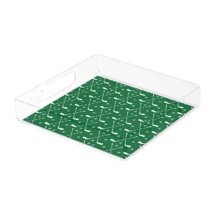Golf Bat And Green Backgrond Acrylic Tray