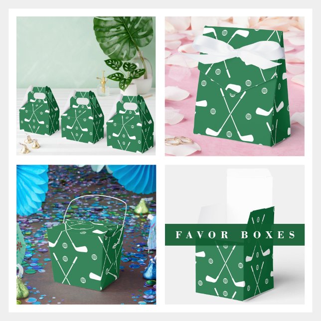 Golf Bat And Green Backgrond Favor Boxes (green golf pattern favor box the perfect gift and having four different boxes. )